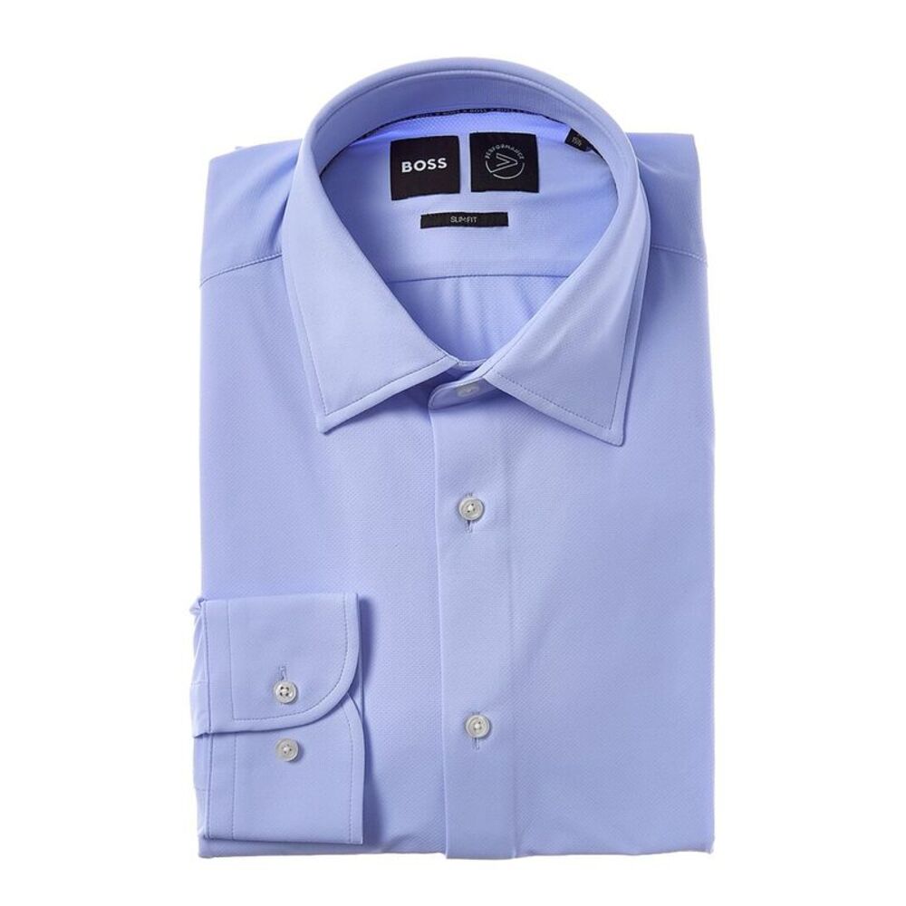 Hugo Boss Mens  Hank Kent Slim Fit Dress Shirt, Blue